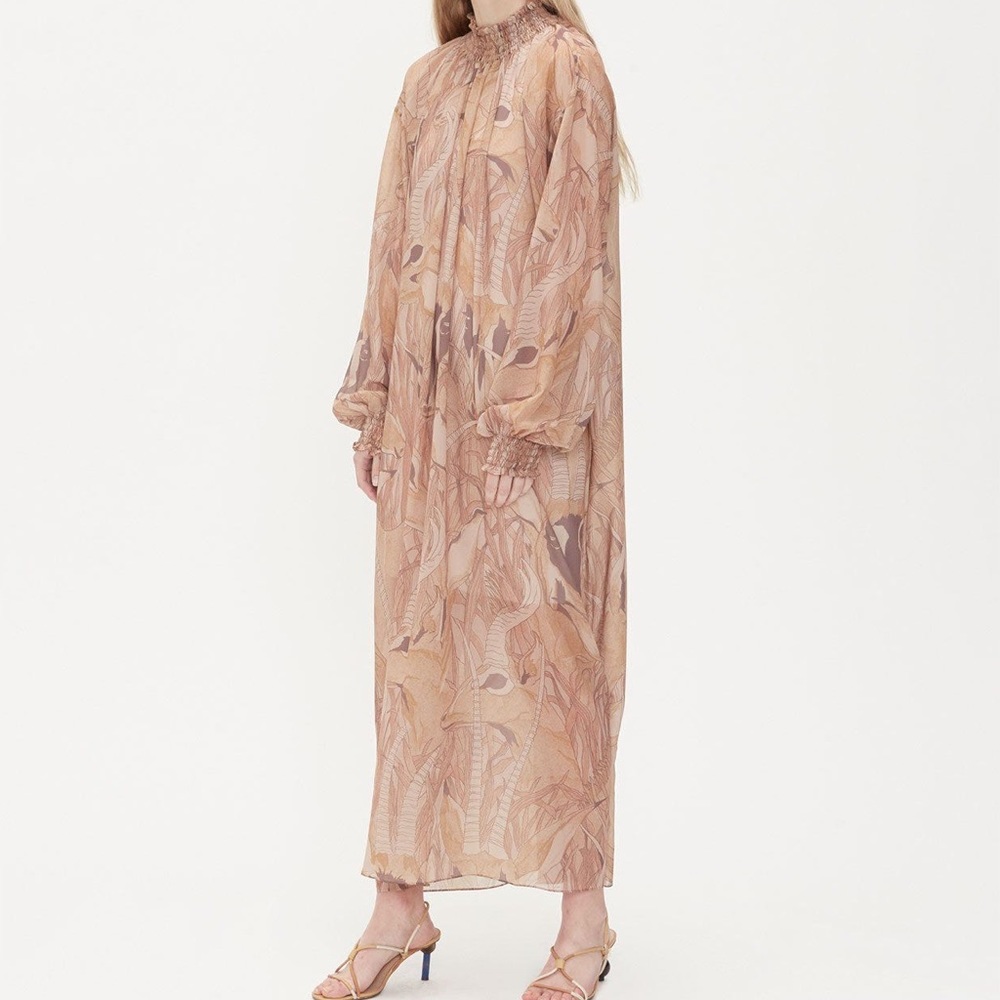 Viden Harp Dress O/S size 1X/2X Antelope print maxi long sleeve dress